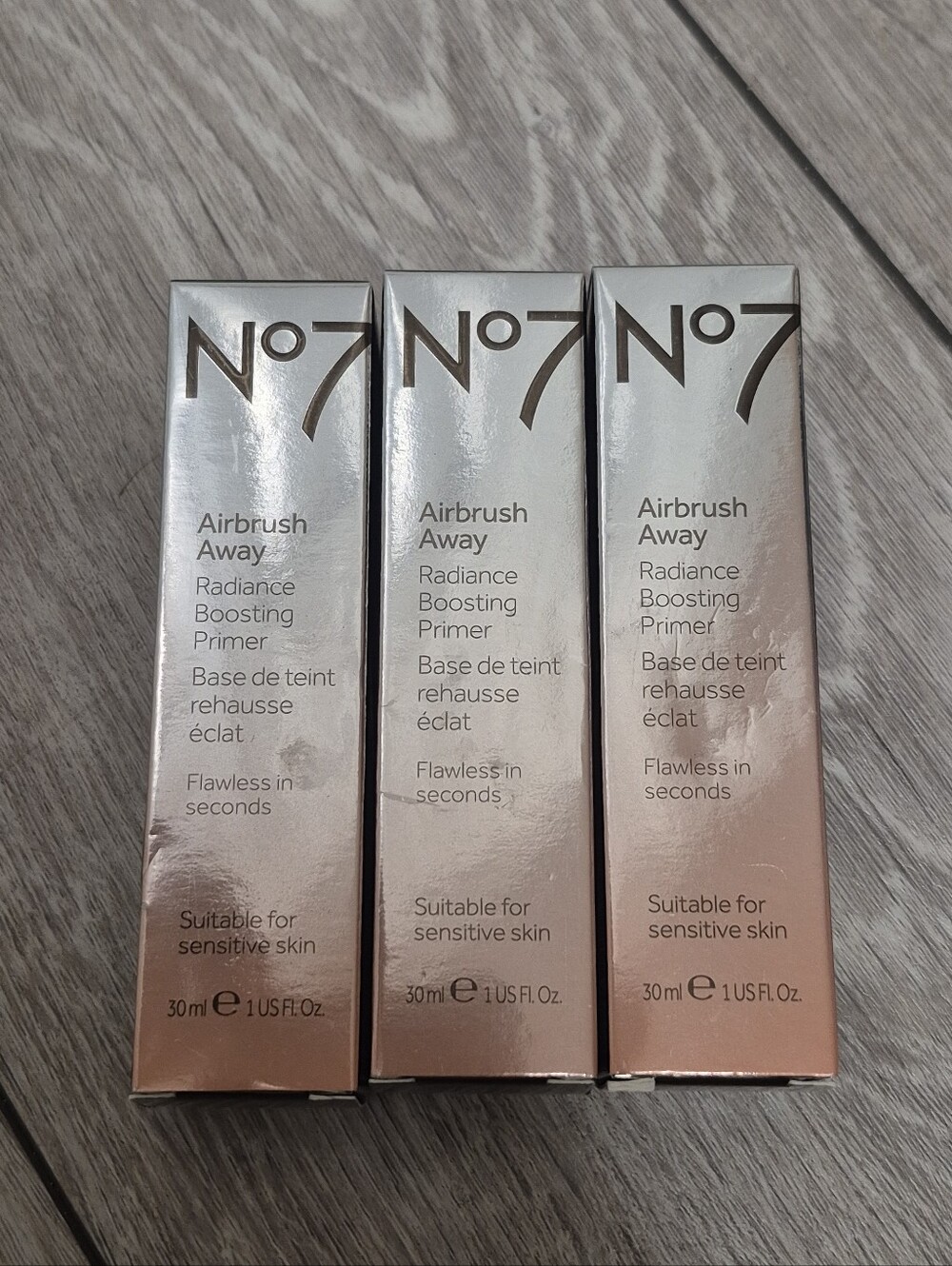 3x No7 Airbrush Away Radiance Boosting Primer 30ml 1 fl oz Face Makeup Base NEW